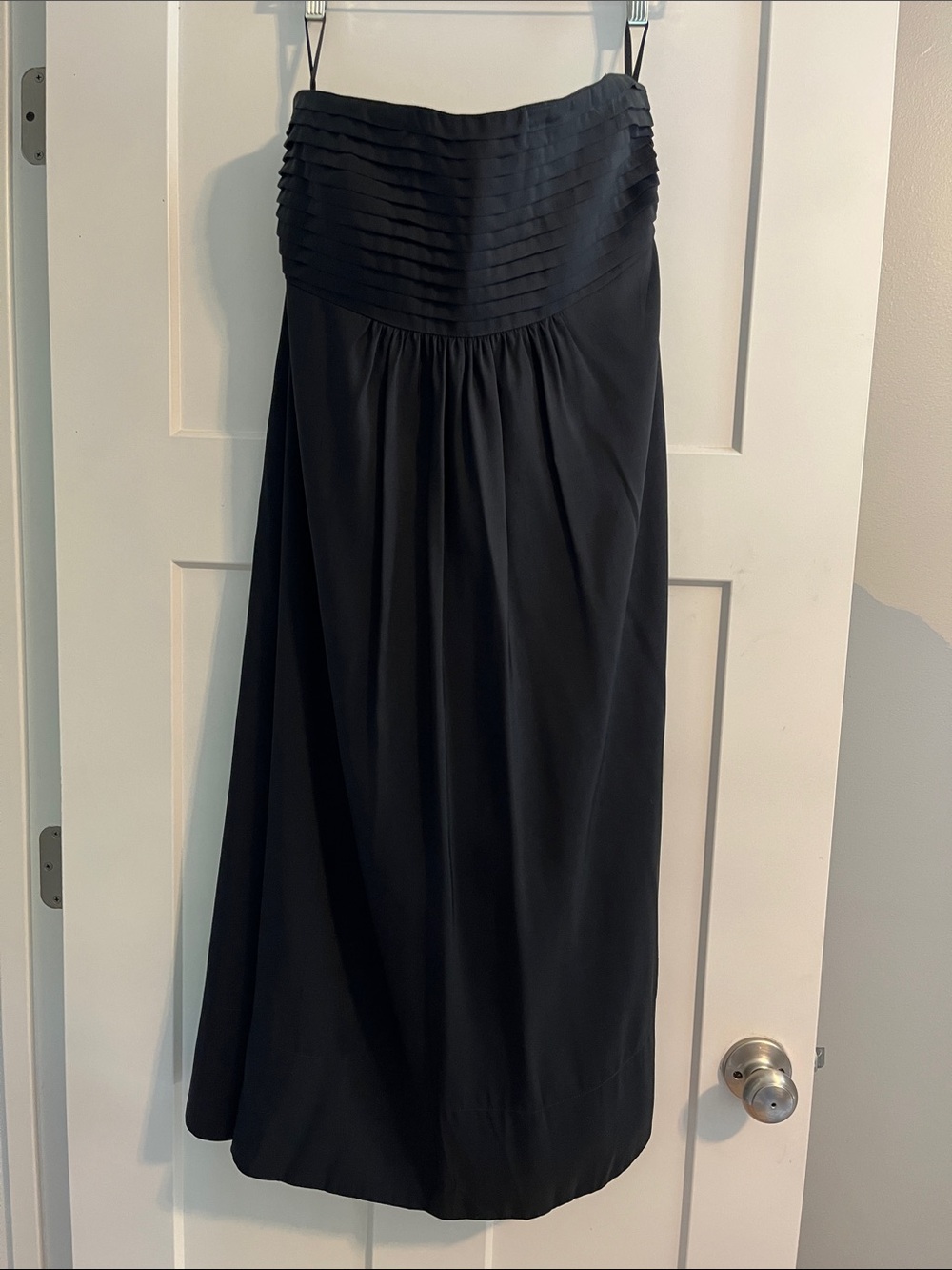 Banana Republic Silk Black Strapless Pleated Bodice Midi Dress